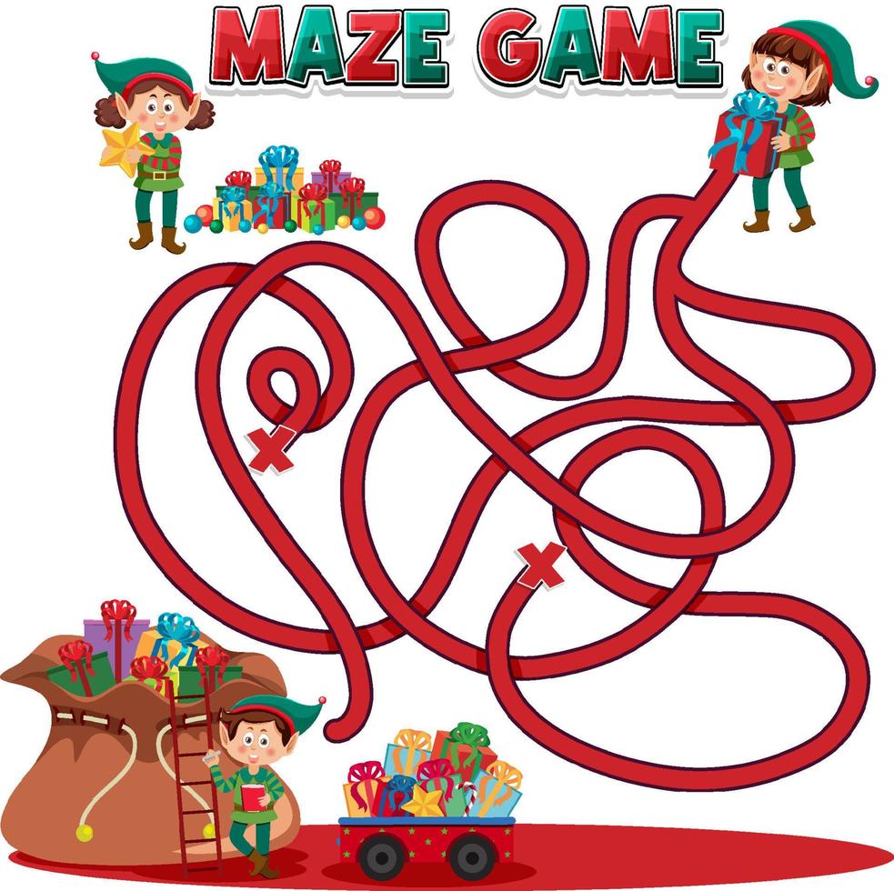 Maze game template in Christmas theme for kids vector