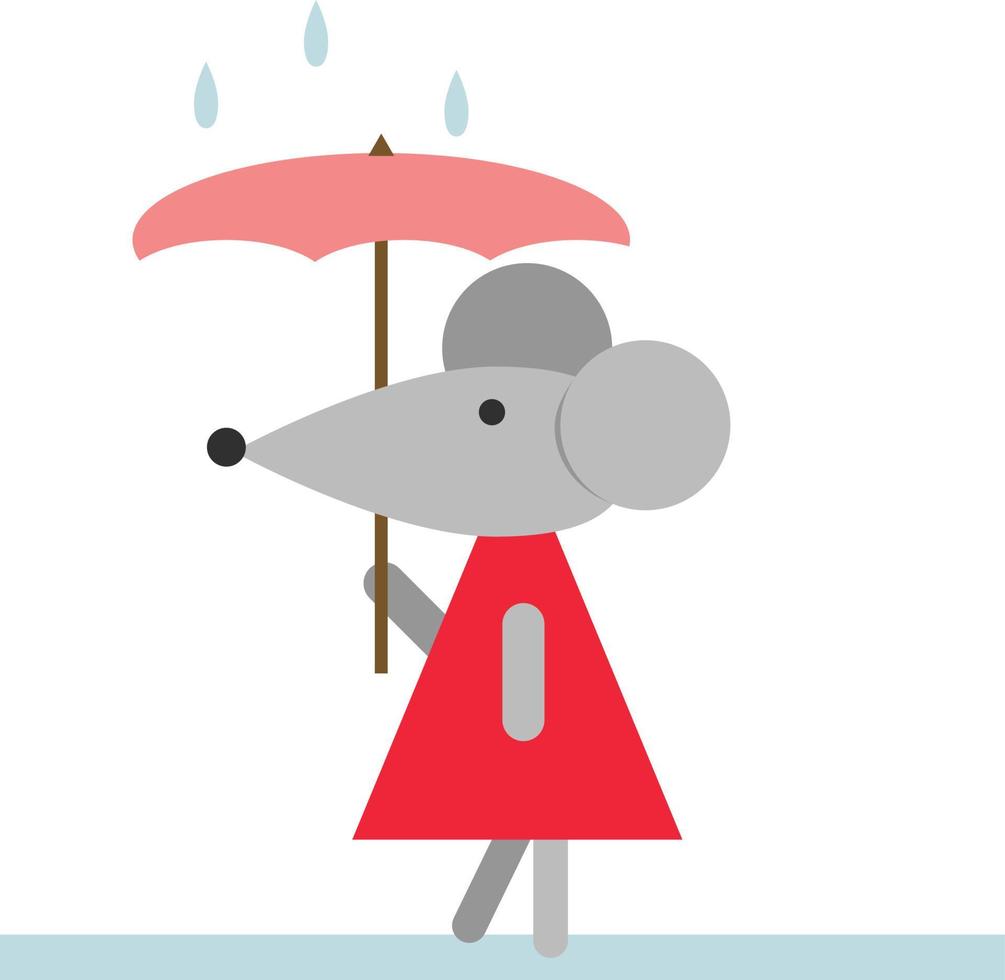 Mouse with umbrella, illustration, vector on white background.