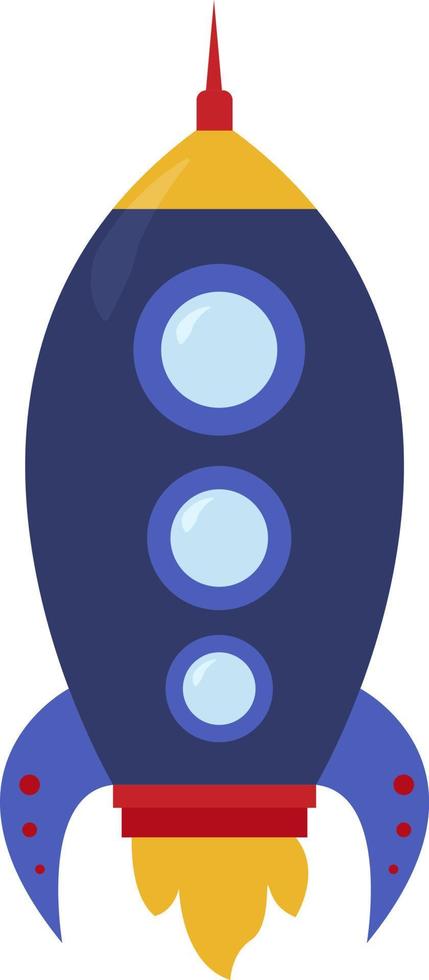 Blue rocket ship, illustration, vector on white background