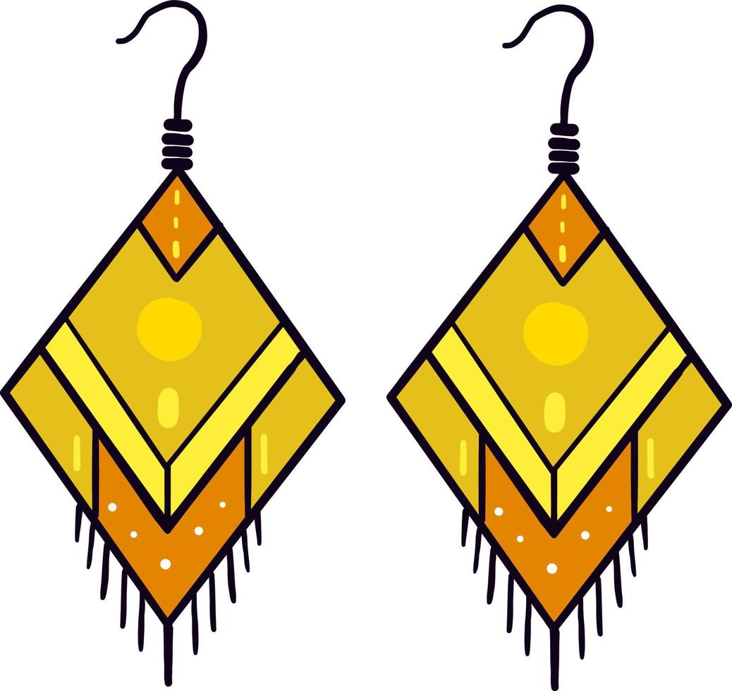 Yellow triangle earrings, illustration, vector on white background.