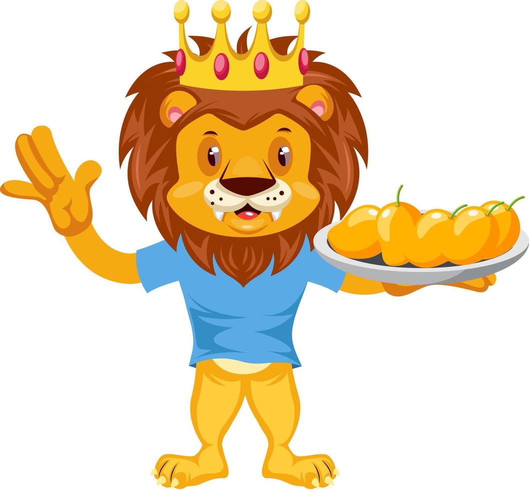 Lion with mangos, illustration, vector on white background.