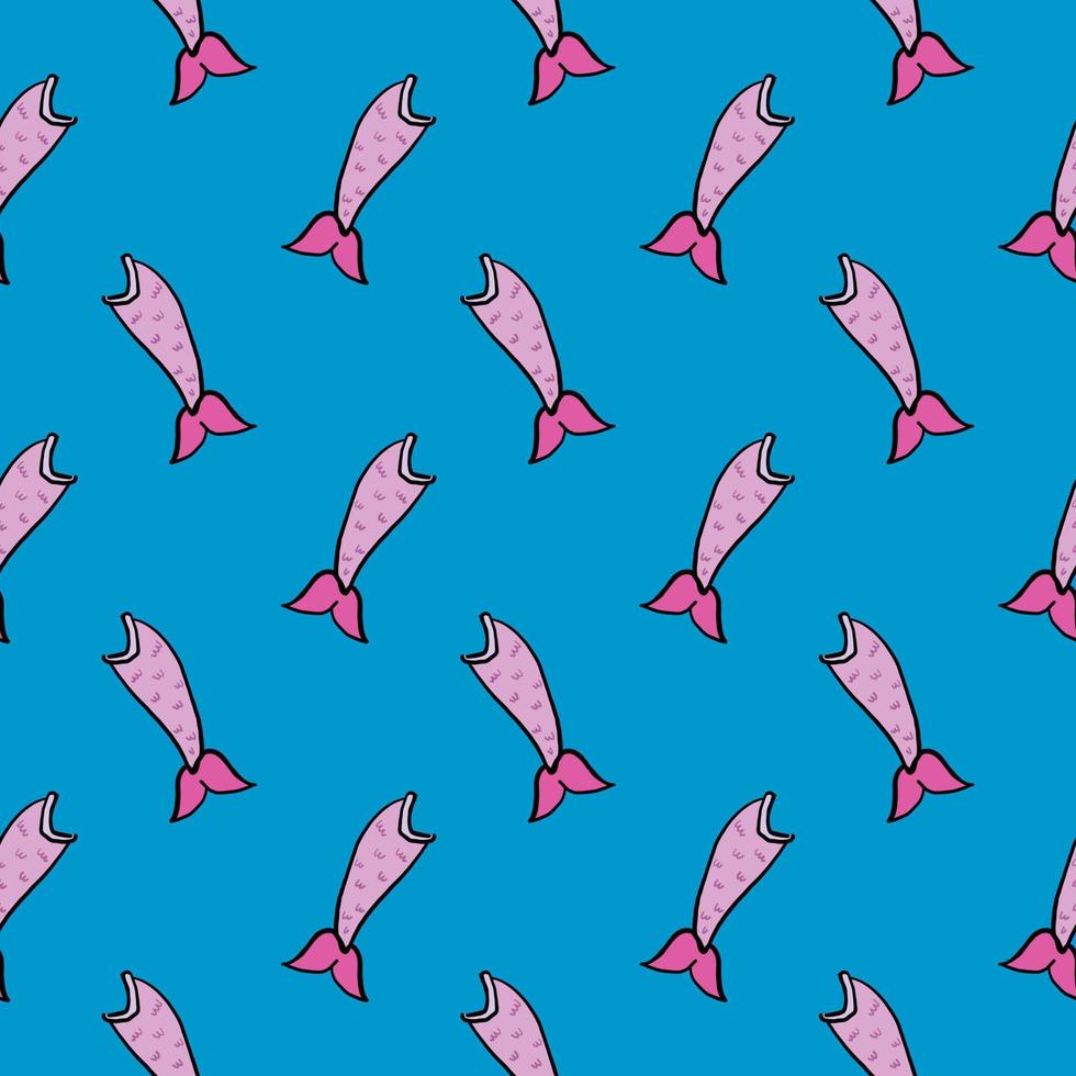 Pink mermaid tail ,seamless pattern on blue background. 13500011 Vector