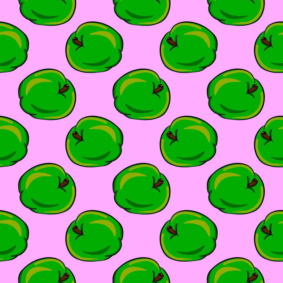 Small Green apples, seamless pattern on violet background. vector