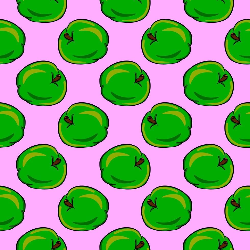 Small Green apples, seamless pattern on violet background. vector