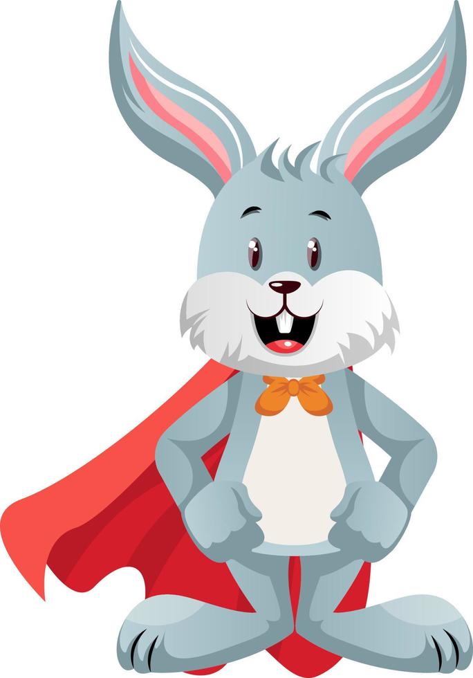 Bunny with red cape, illustration, vector on white background.