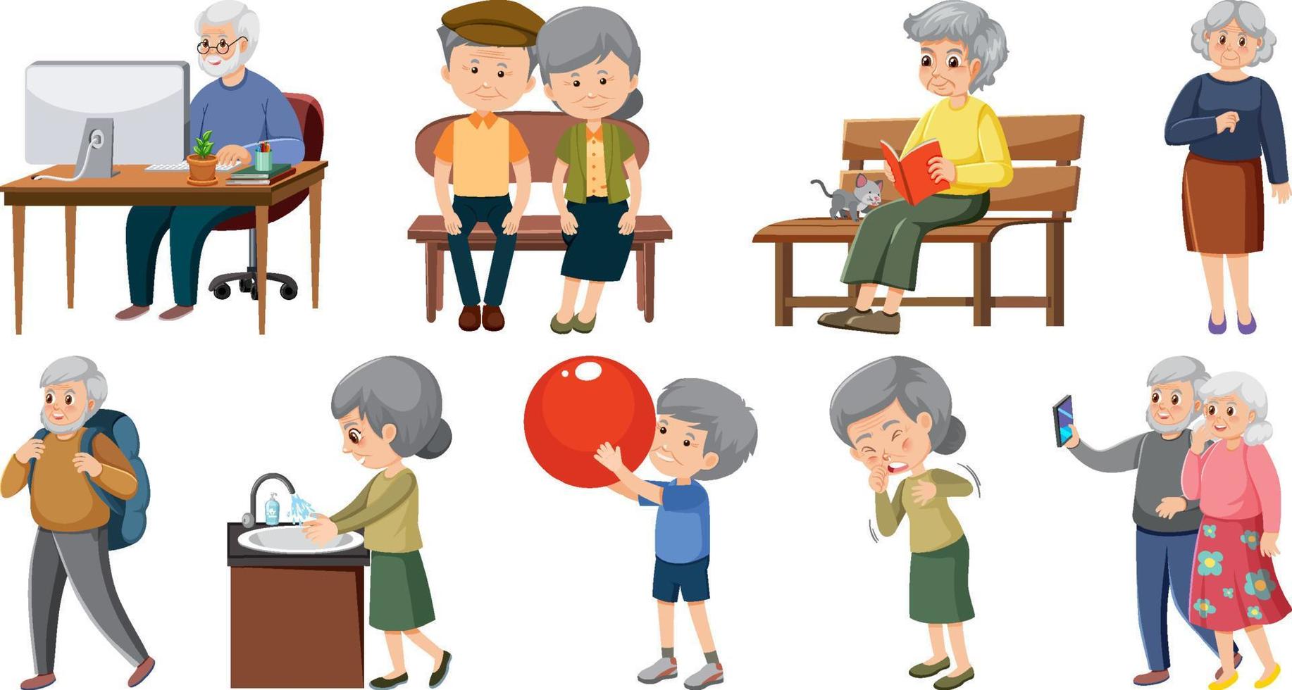 Collection of elderly people icons vector