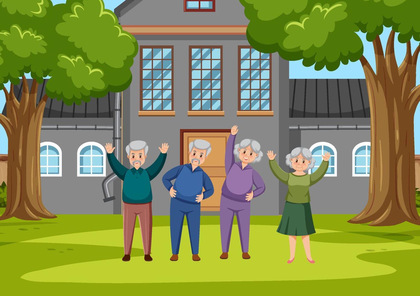 Elderly people doing exercise at park vector