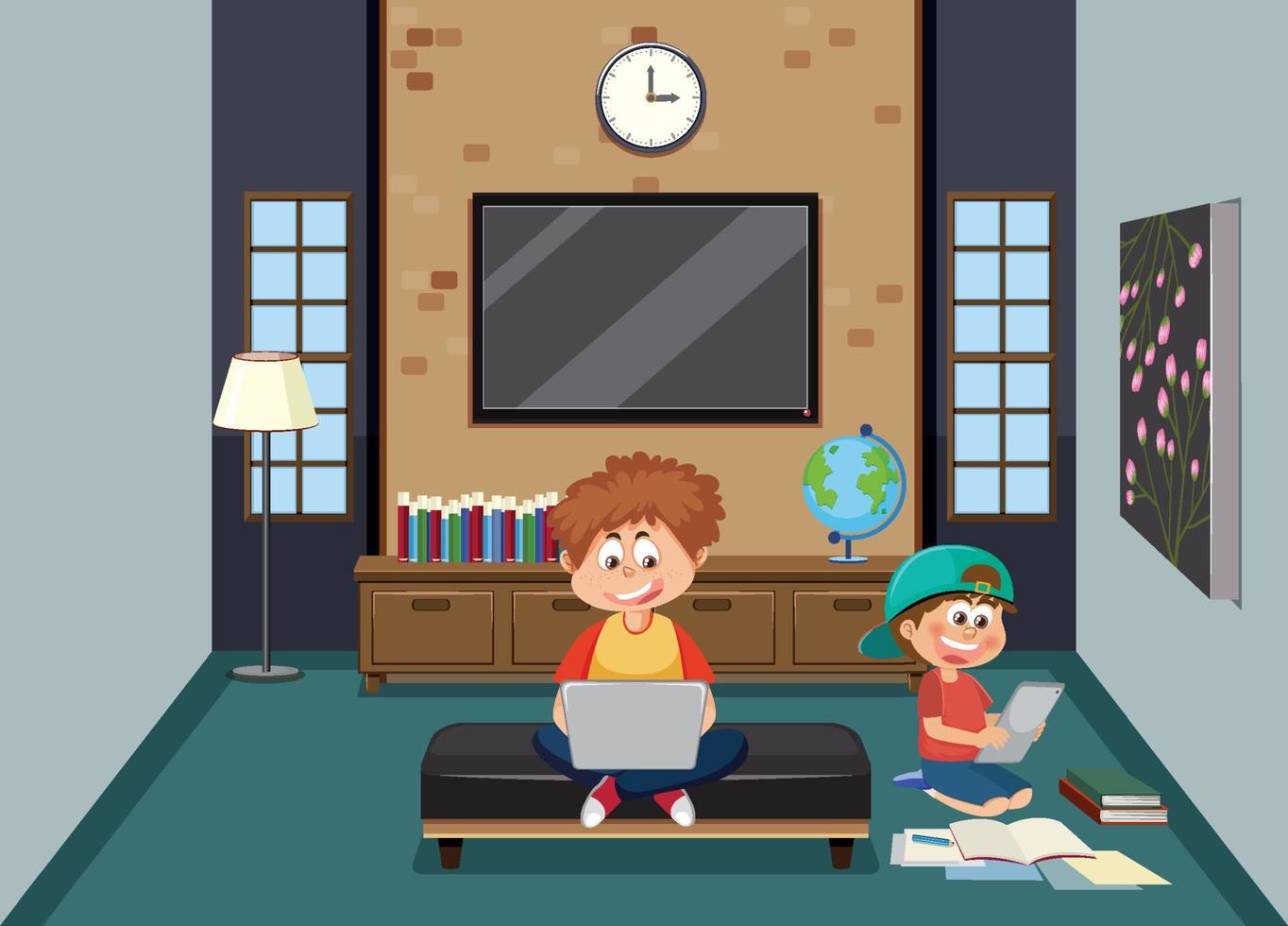 Kids learning online at home vector
