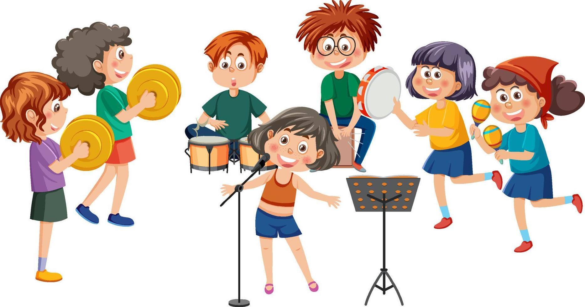 niños tocando instrumentos musicales vector