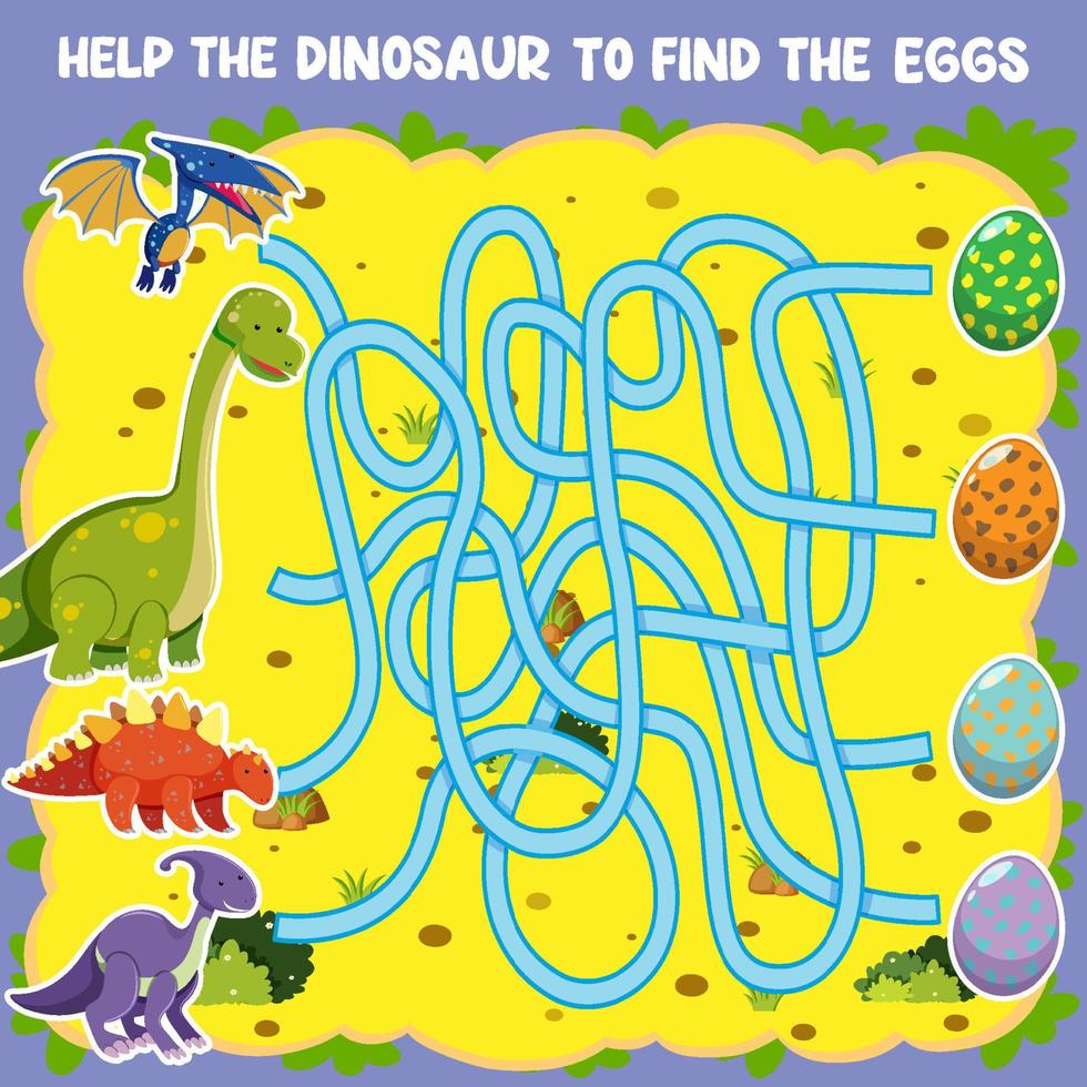 Maze game template in dinosaur theme for kids vector