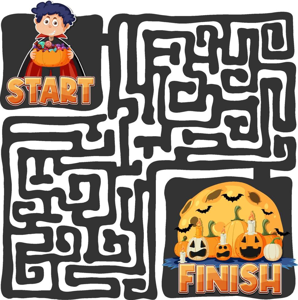 Maze game template in Halloween theme for kids vector