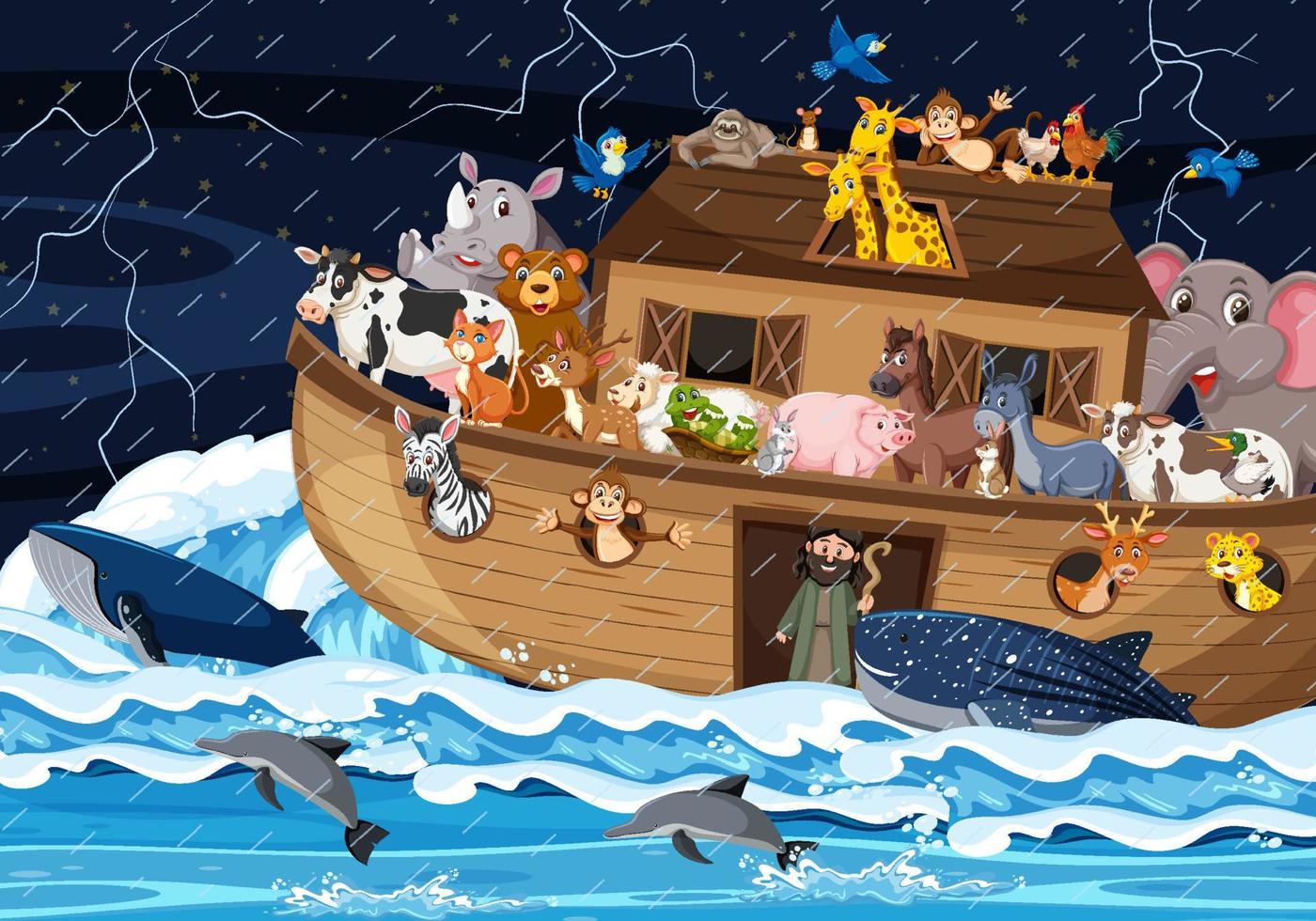 Ocean scene with Noah's ark with animals vector