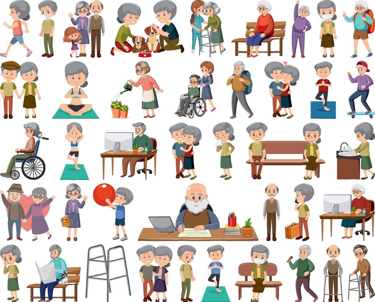 Collection of elderly people icons vector