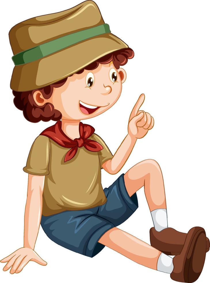 Camping boy sitting cartoon character vector