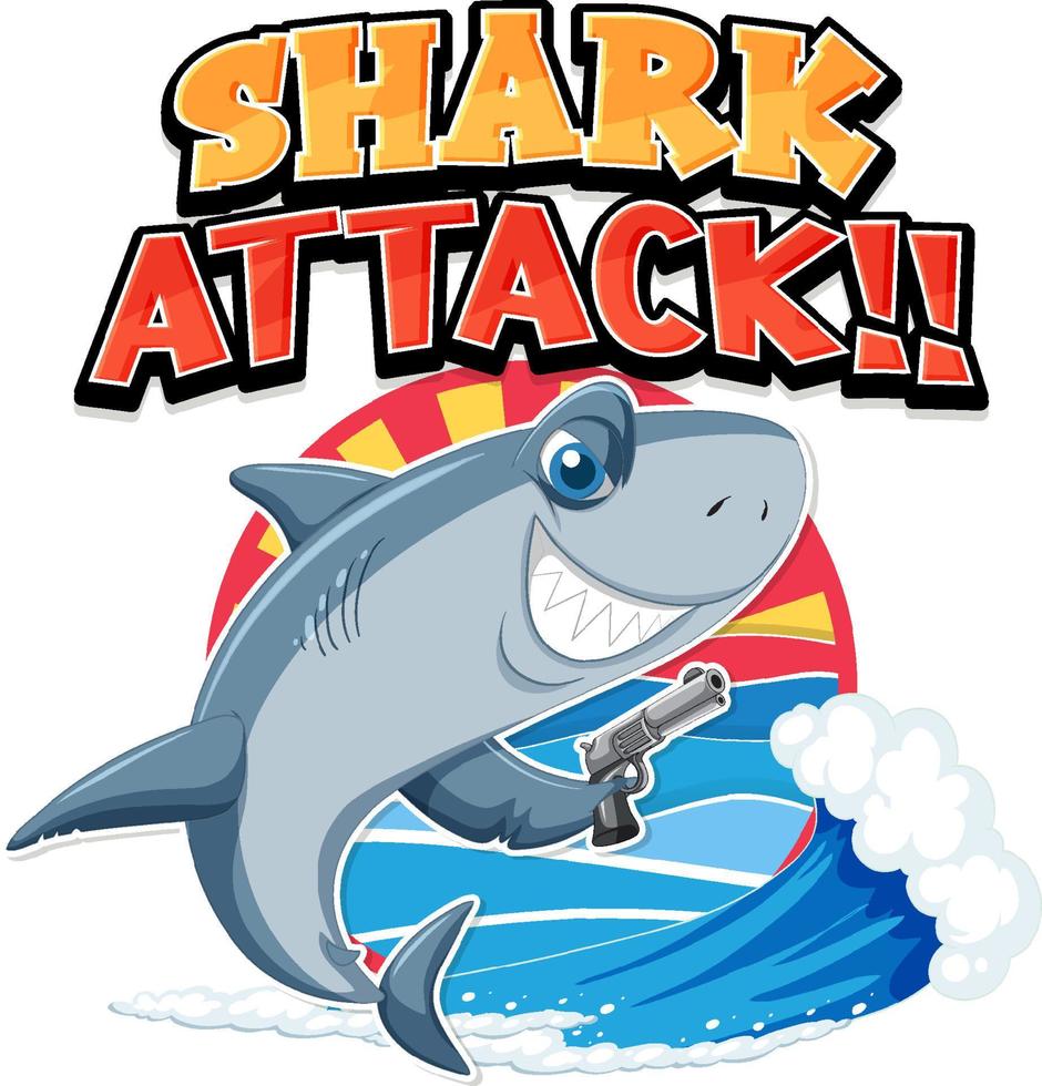 Shark attack icon with cute shark cartoon character vector