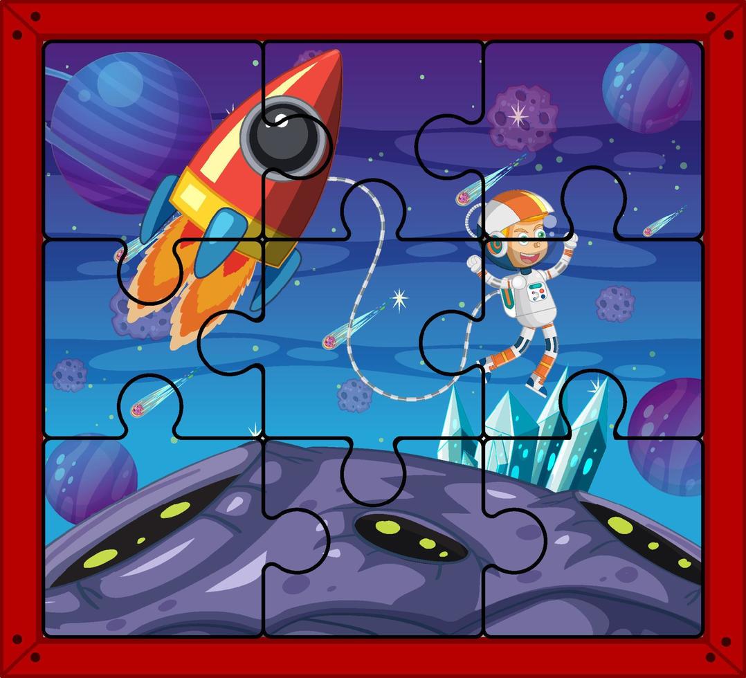 Astronaut in space photo puzzle game template vector