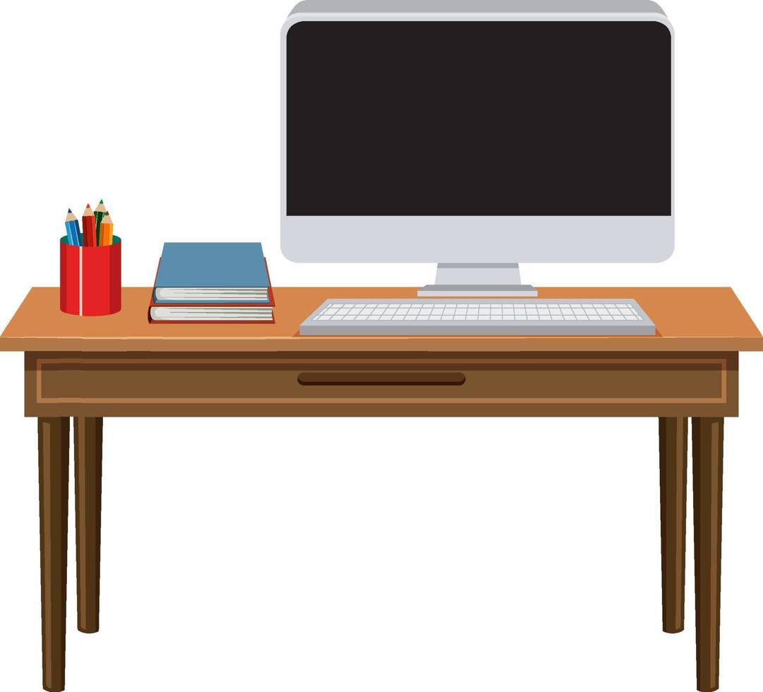 Computer and stationary objects on the desk vector