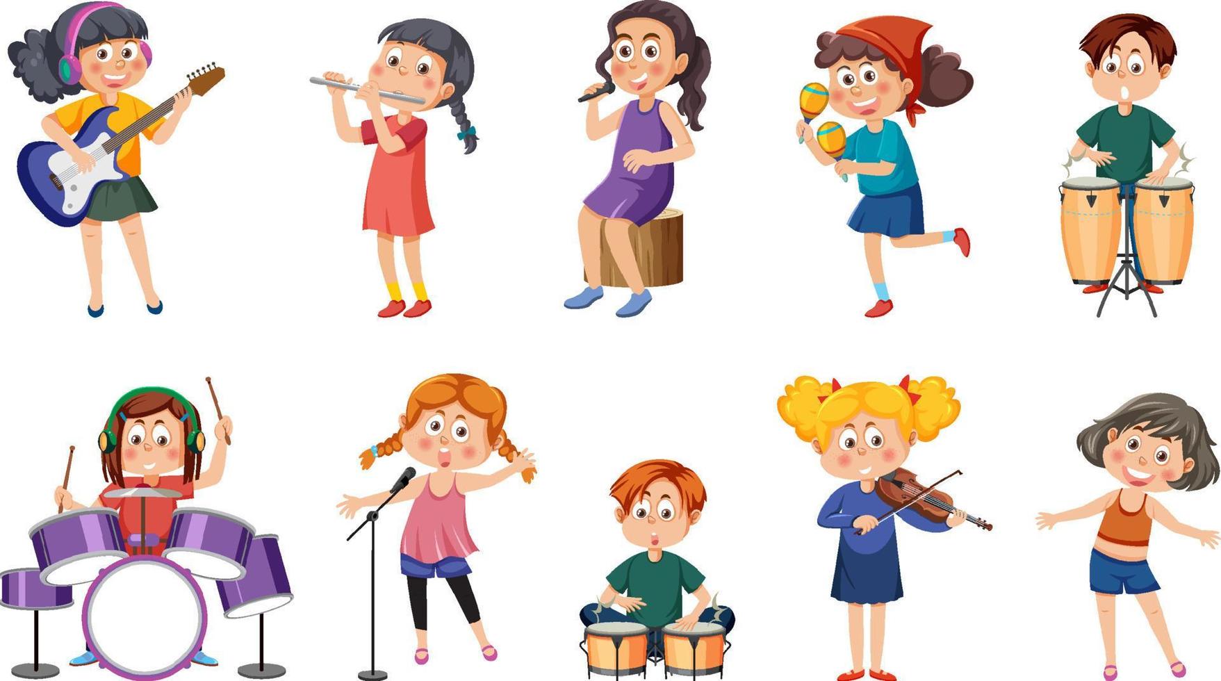 Set of different kids playing music vector