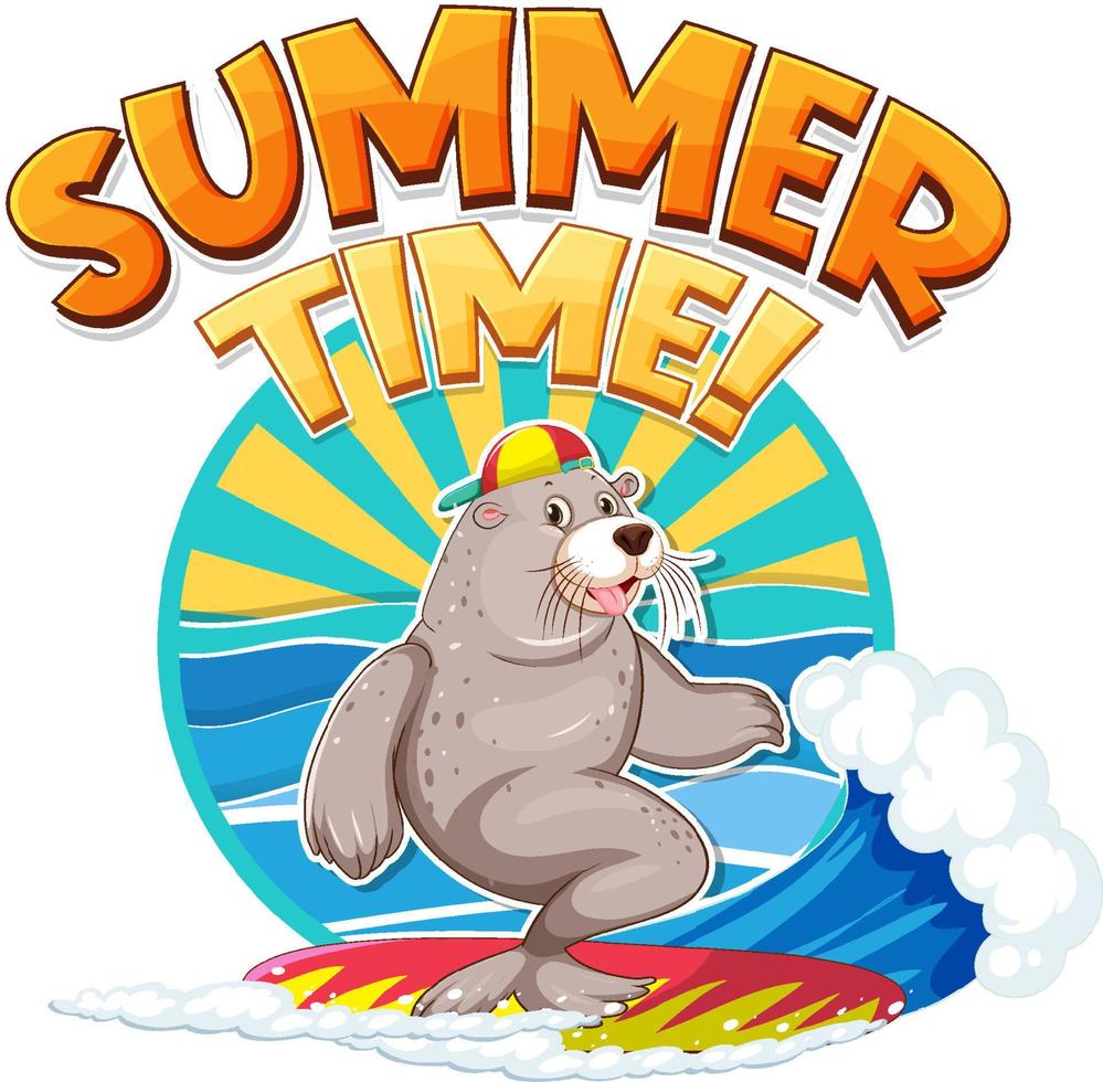 Seal cartoon character with summer time word vector