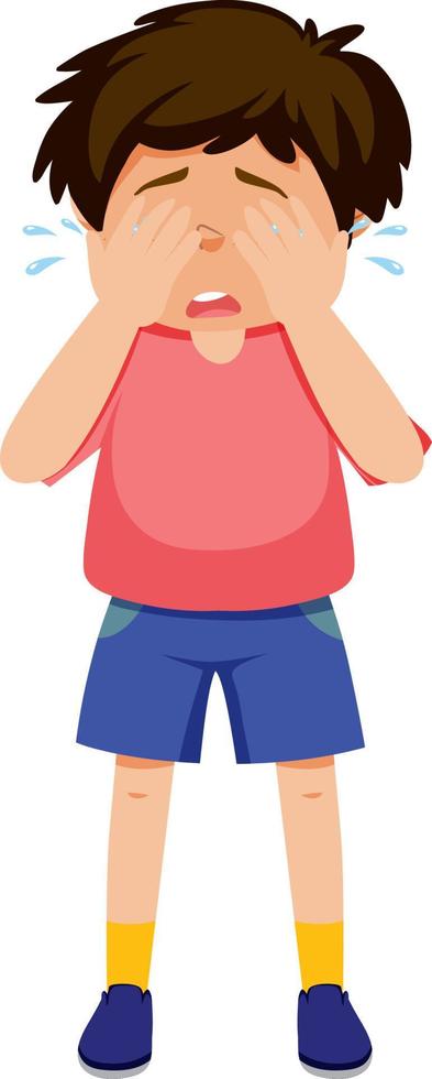 A boy standing with crying expression vector