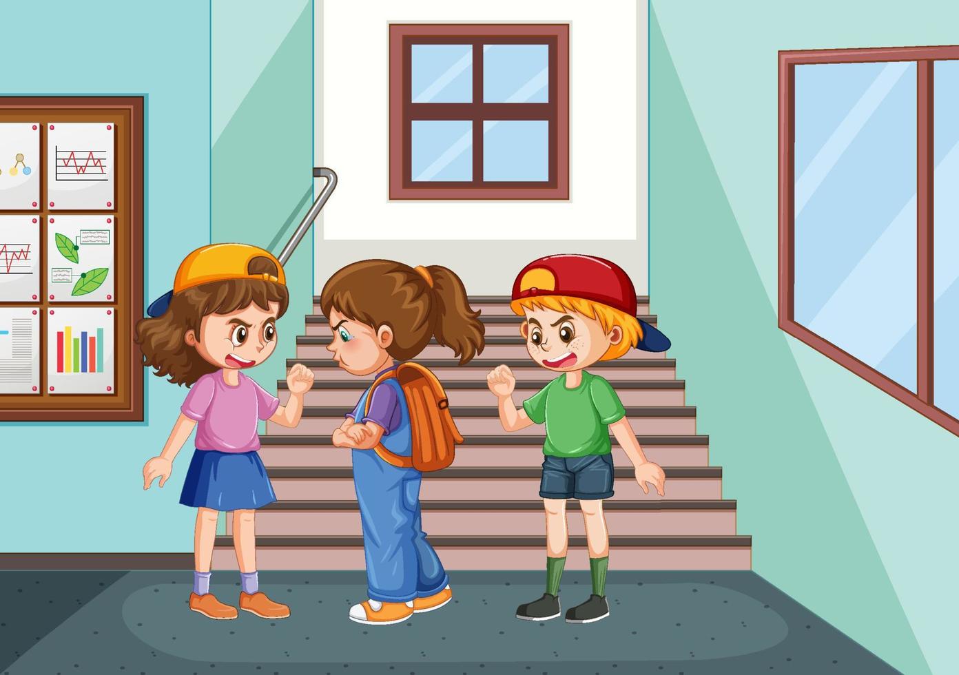 School bullying with student cartoon characters vector