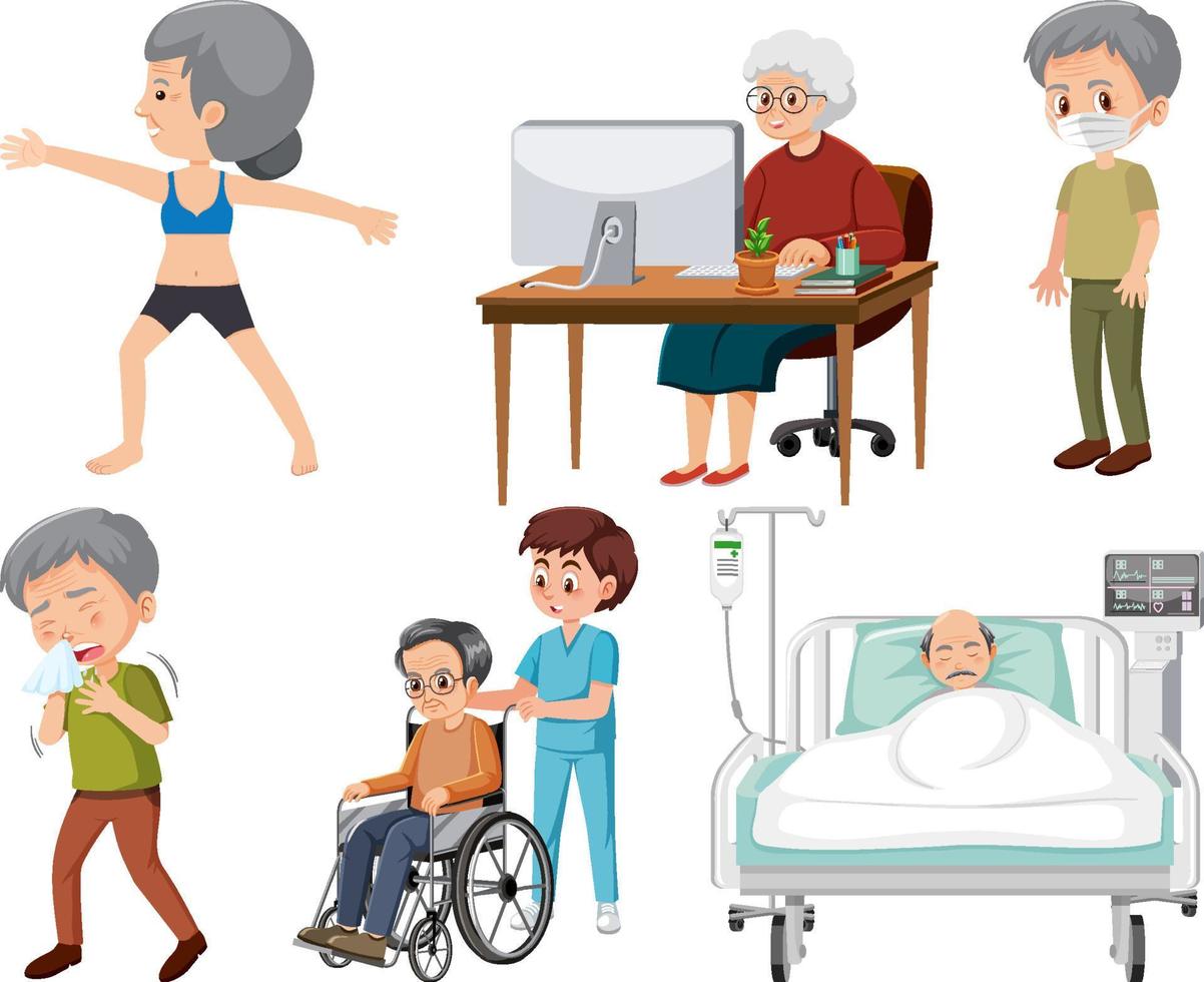 Collection of elderly people icons vector
