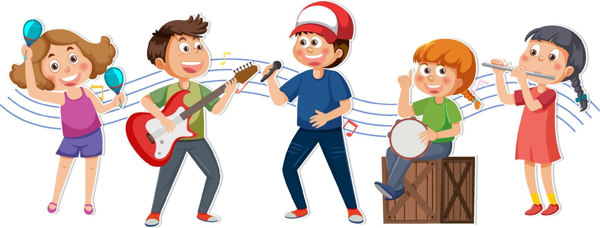 niños tocando instrumentos musicales vector