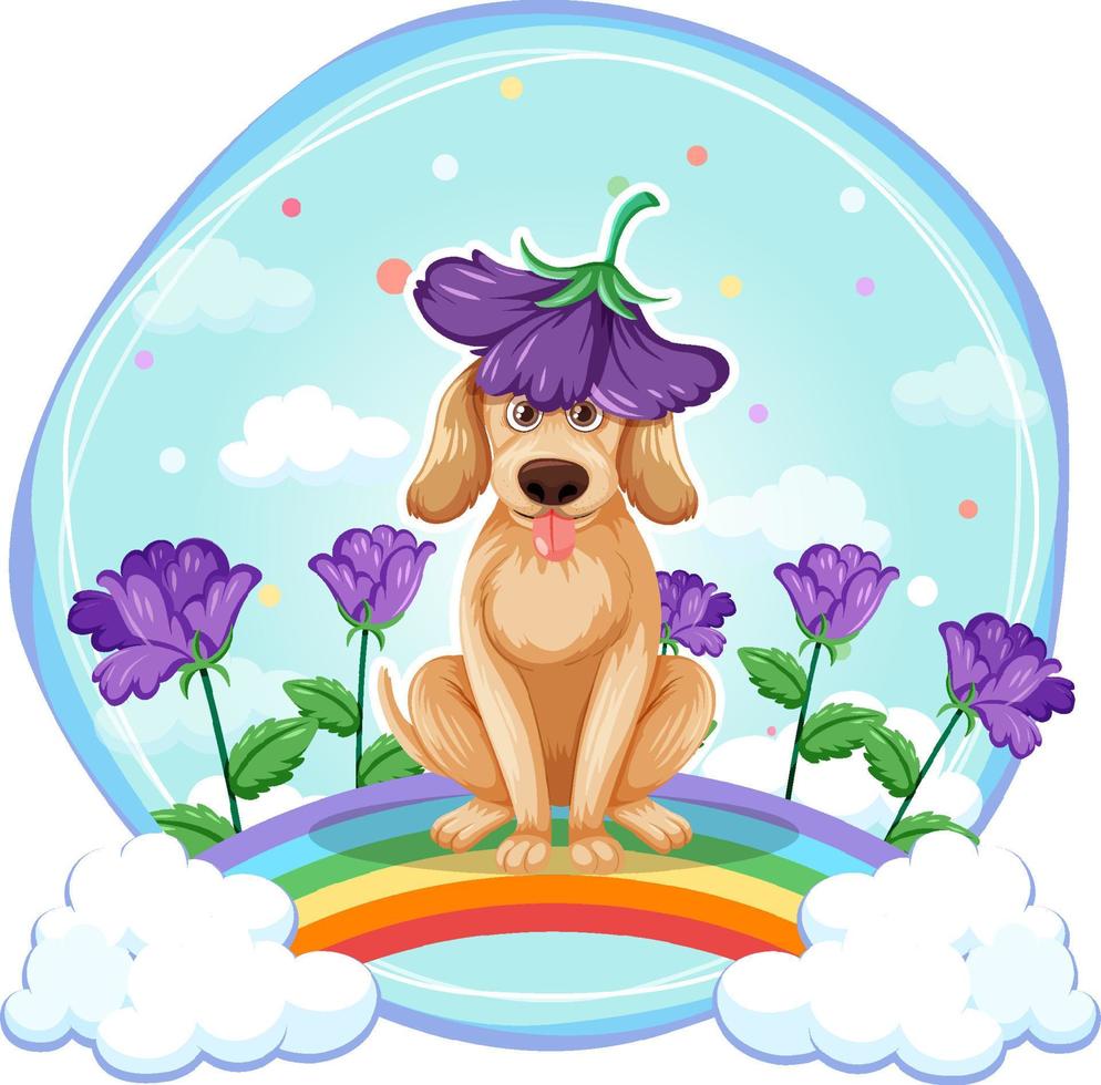Golden retriever dog in flower field vector