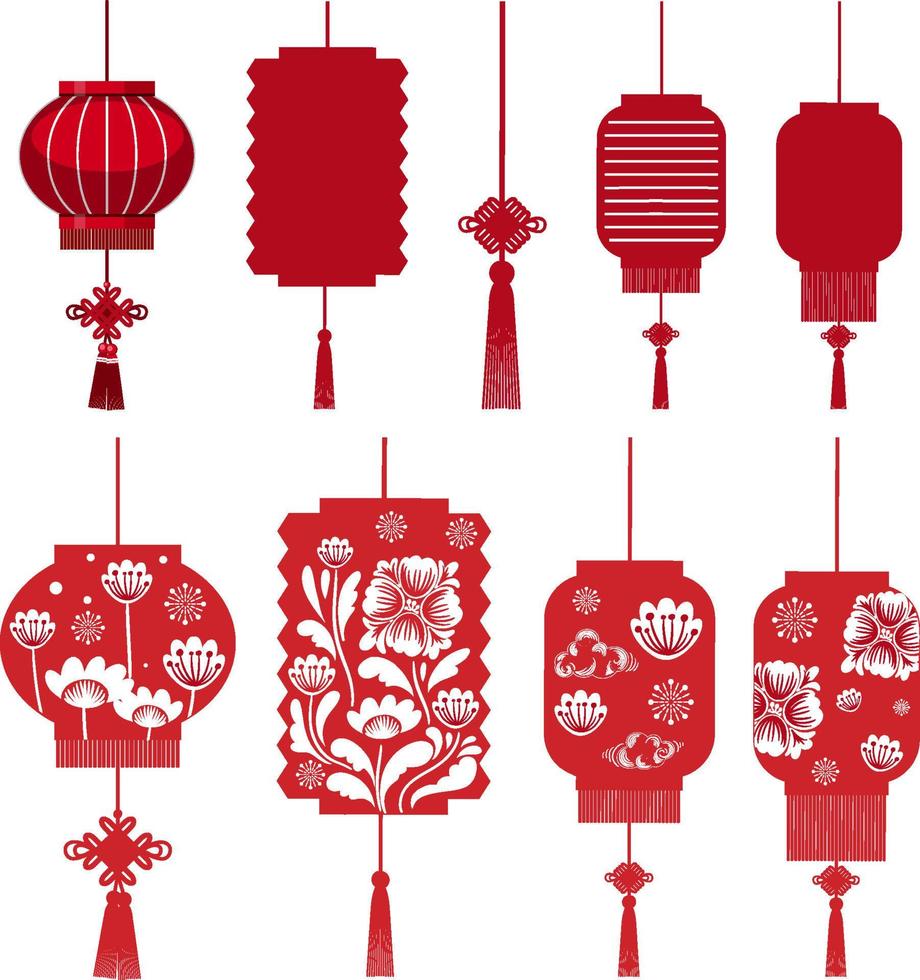 conjunto de silueta roja china vector