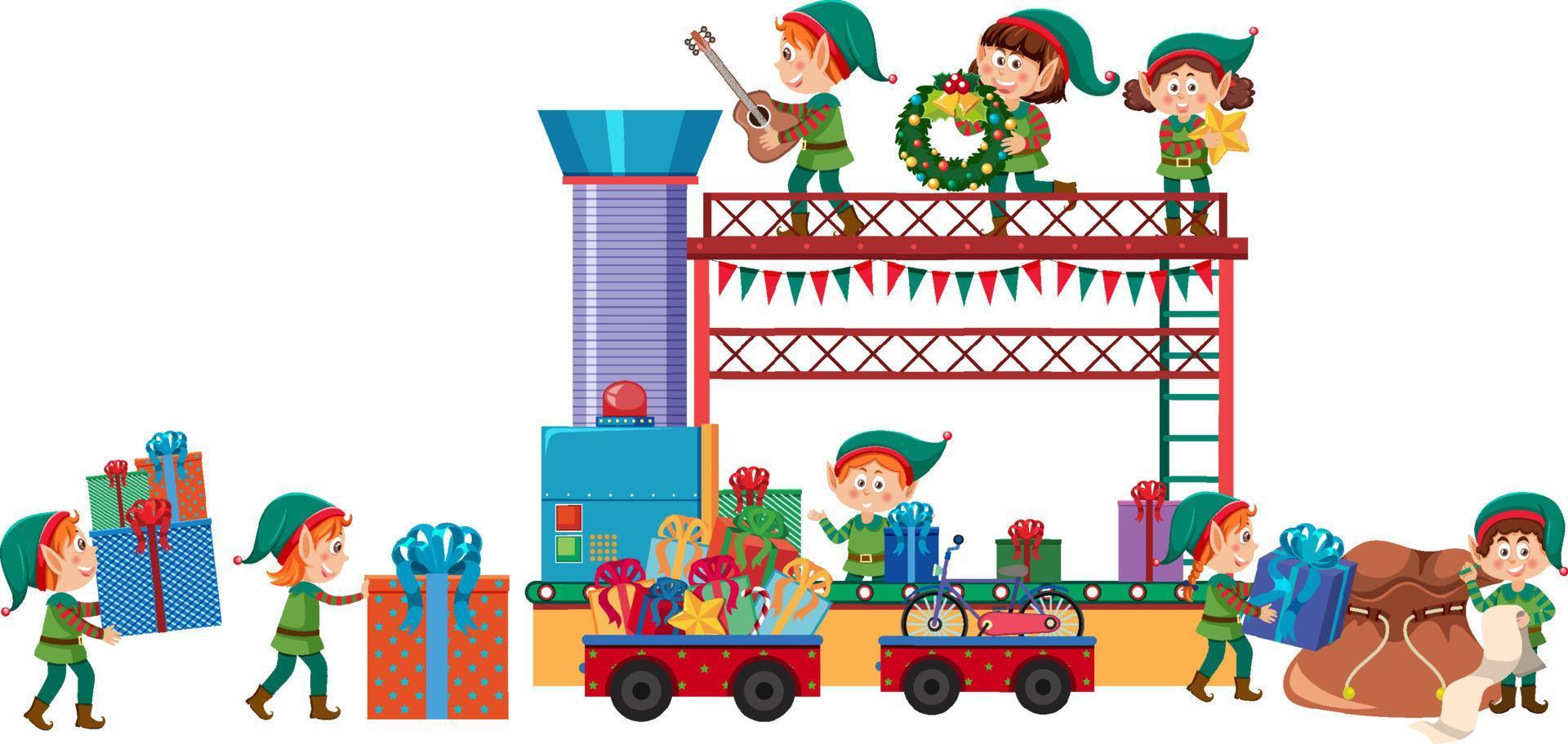 Elves making Christmas presents vector