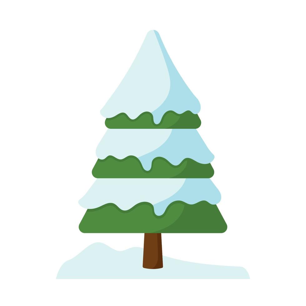 Winter Tree with Snow in Animated Cartoon Flat Vector Design