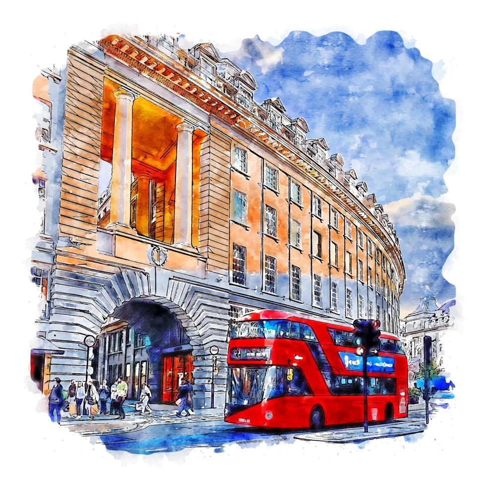 arquitectura londres reino unido acuarela boceto dibujado a mano ilustración vector