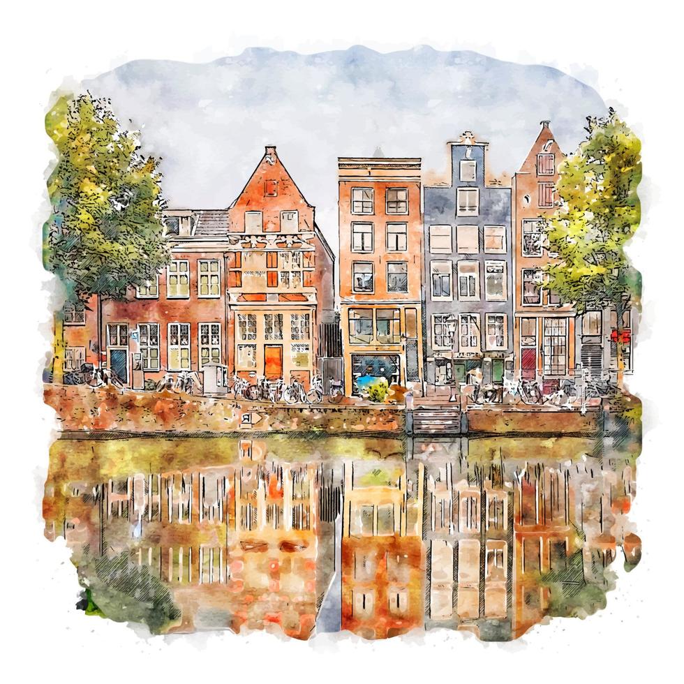 amsterdam países bajos acuarela boceto dibujado a mano ilustración vector