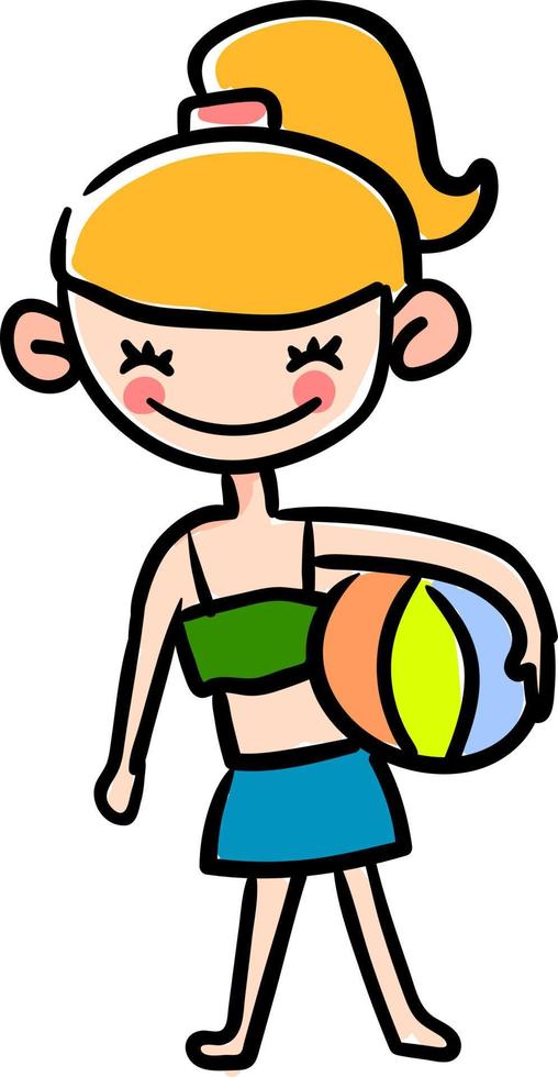 Girl with ball, illustration, vector on white background