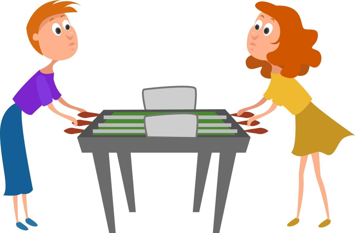 Playing table soccer, illustration, vector on white background