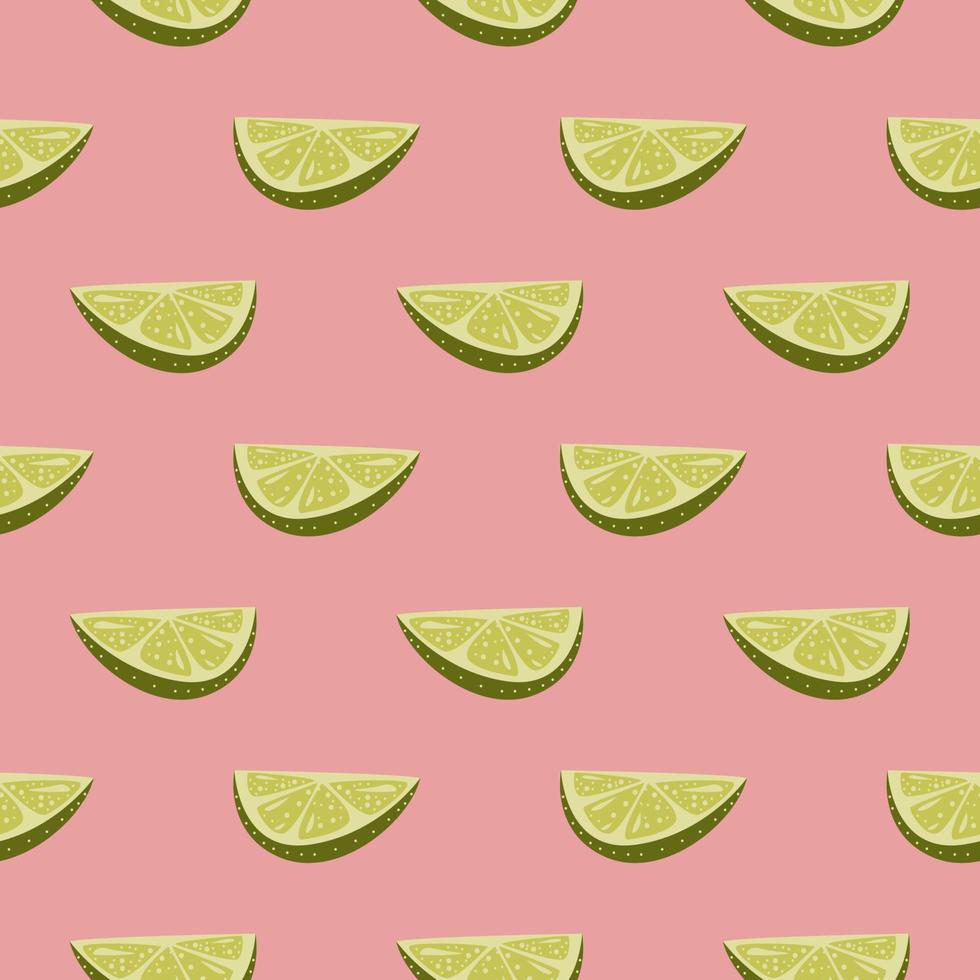 Slices of lime , seamless pattern on a dark pink background. vector