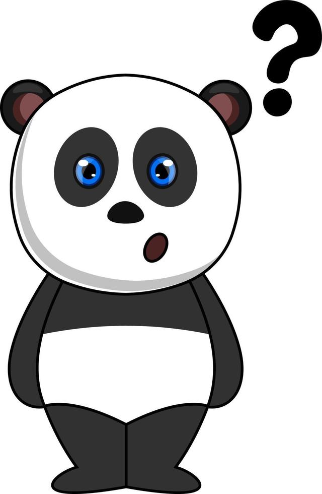 Panda con signos de interrogación, ilustración, vector sobre fondo blanco.