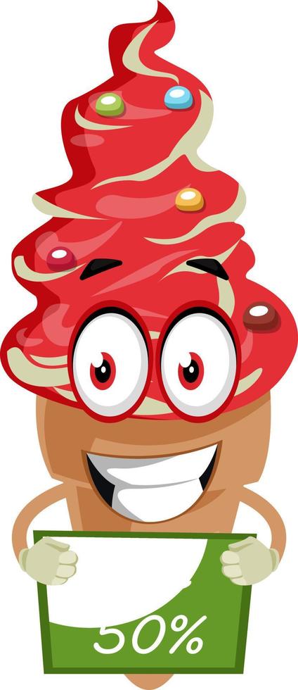 Happy ice cream on sale, illustration, vector on white background.