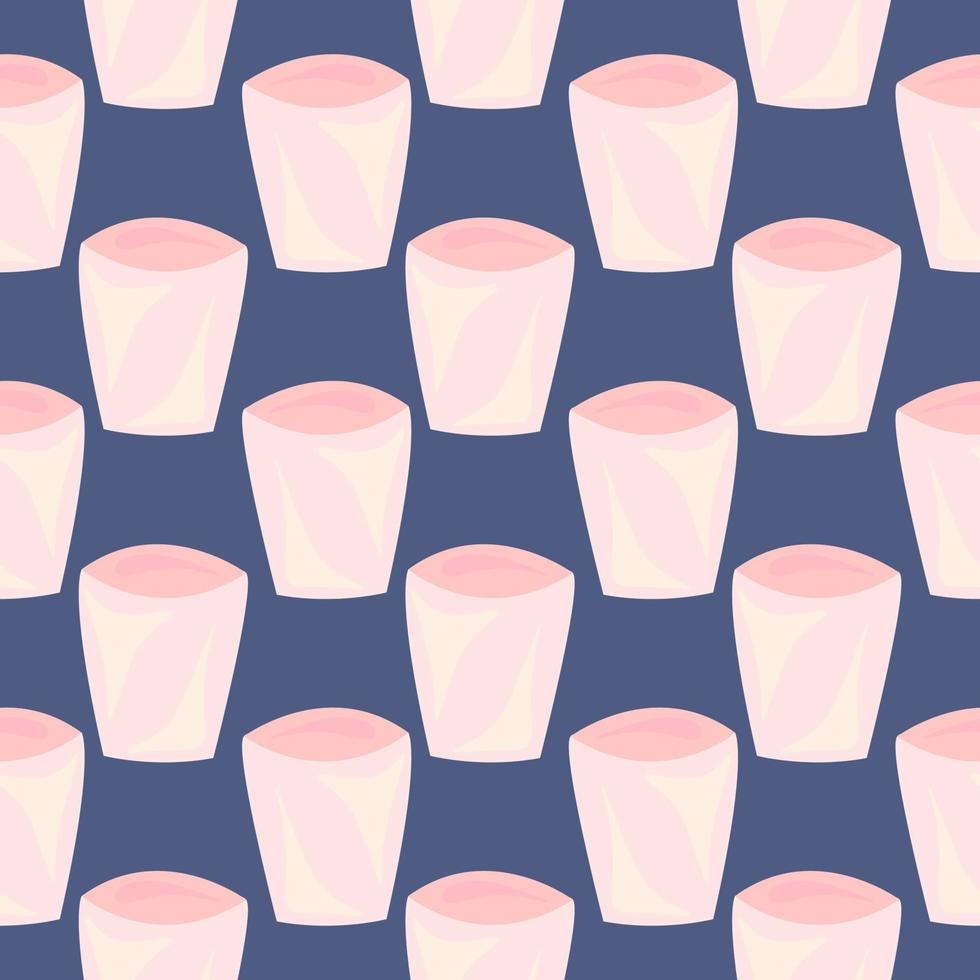 Plastic pink cup,seamless pattern on dark purple background. vector
