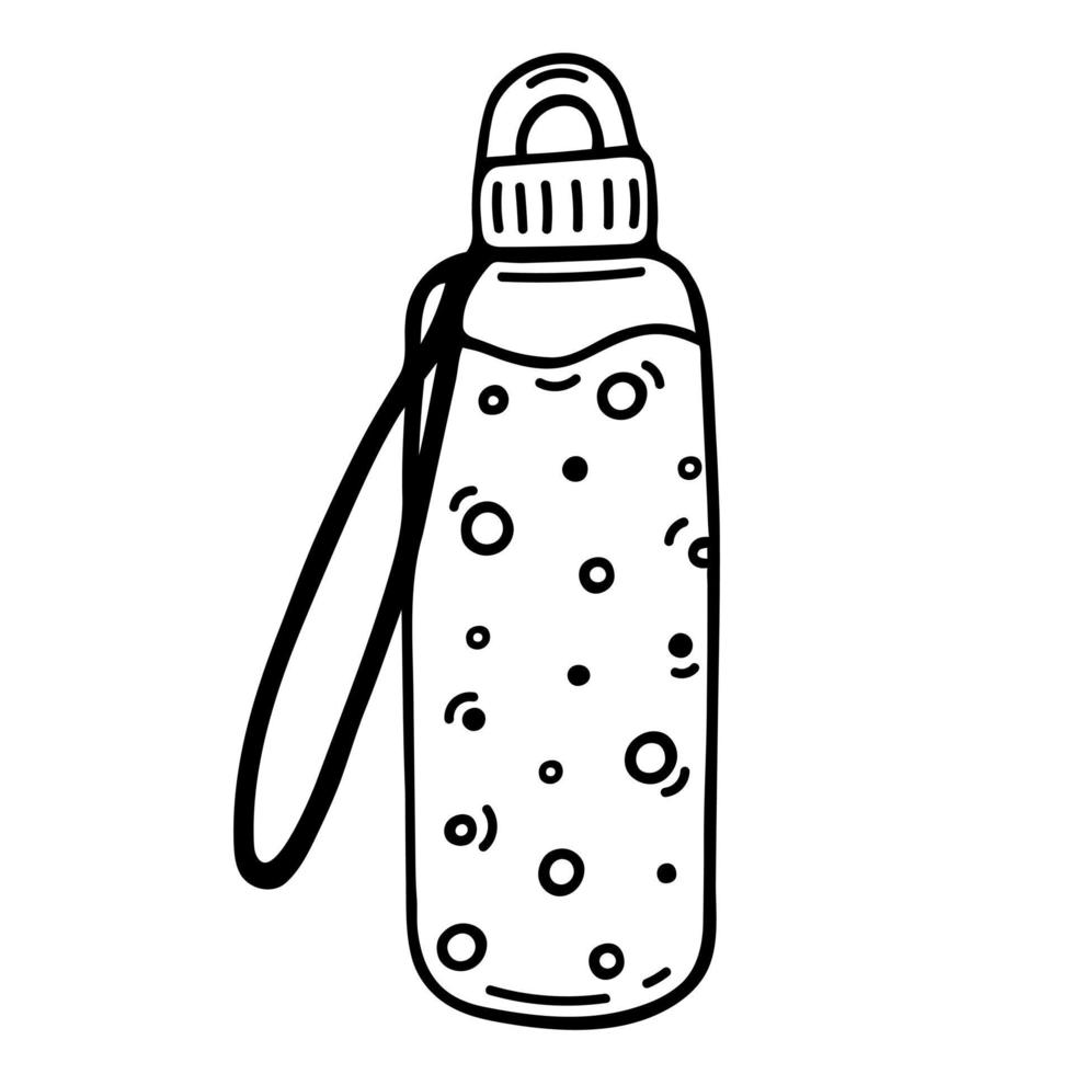 Sports water bottle vector icon. Reusable plastic or glass container for gym training, cycling, camping. Hand drawn illustration isolated on white. Simple doodle, outline. Clipart for logo, web, apps