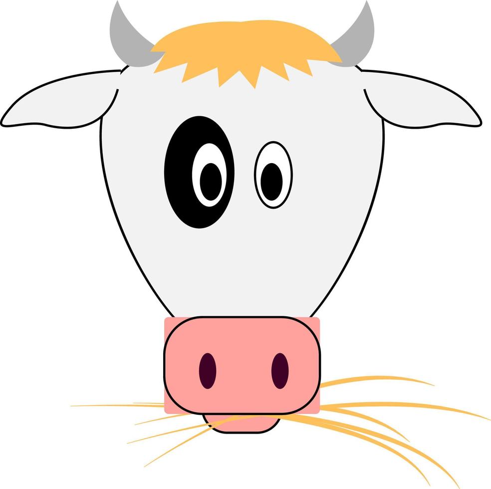 Cow eating grass, illustration, vector on white background.
