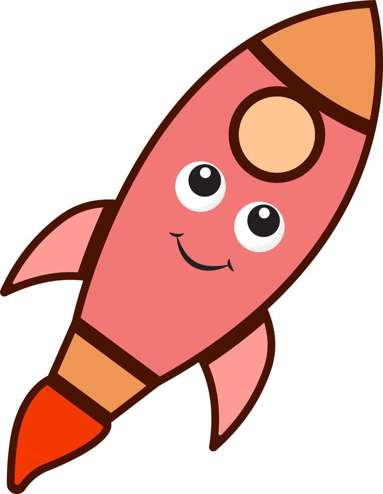 Pink rocket with eyes, illustration, vector on white background