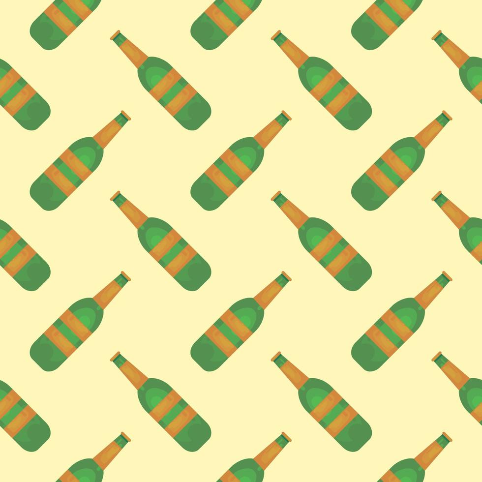Small beer bottle,seamless pattern on yellow background. vector