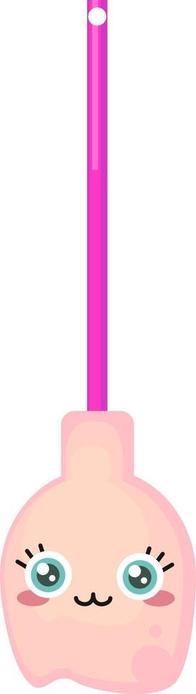 Happy pink broom, illustration, vector on a white background.