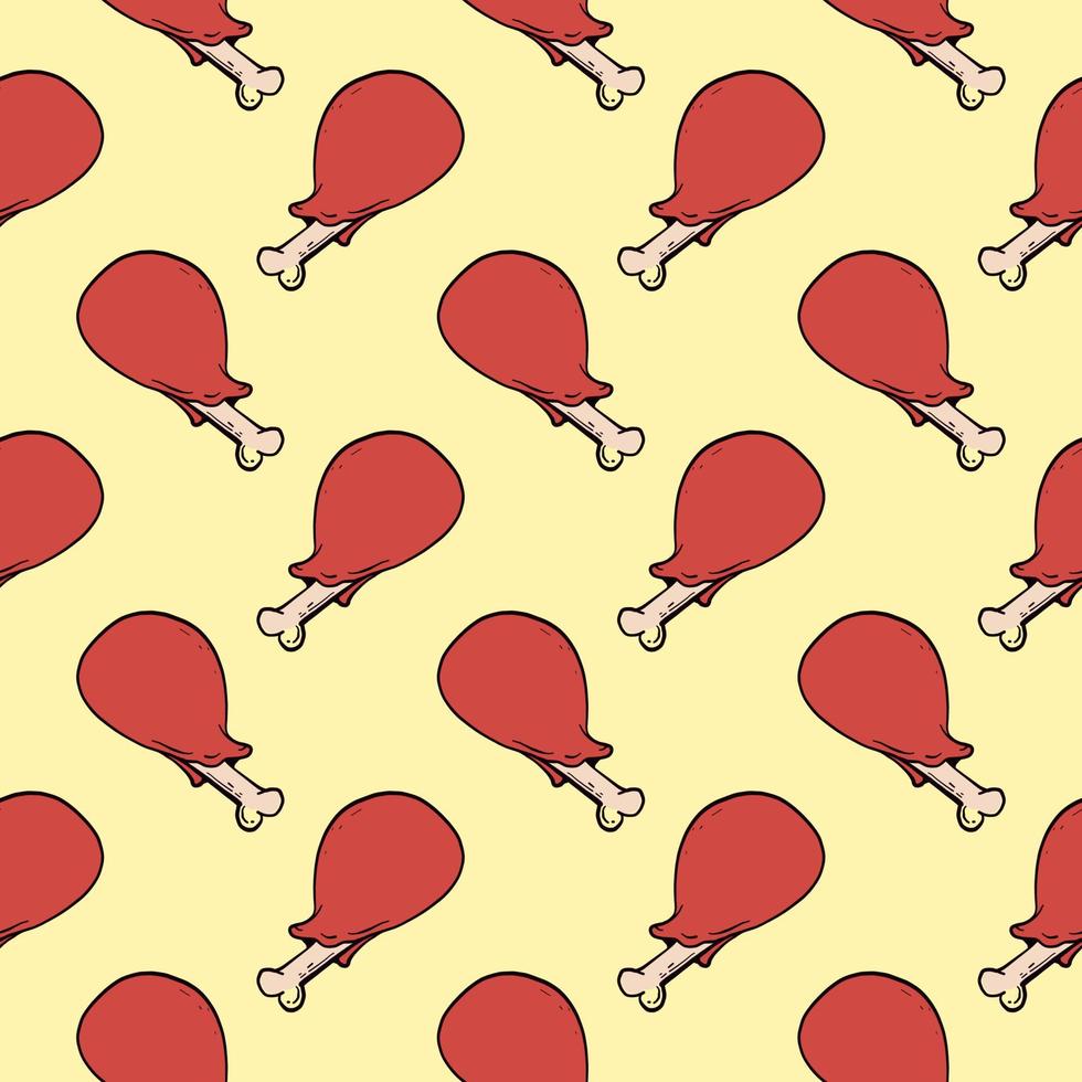 Chicken drumsticks, seamless pattern on yellow background. vector