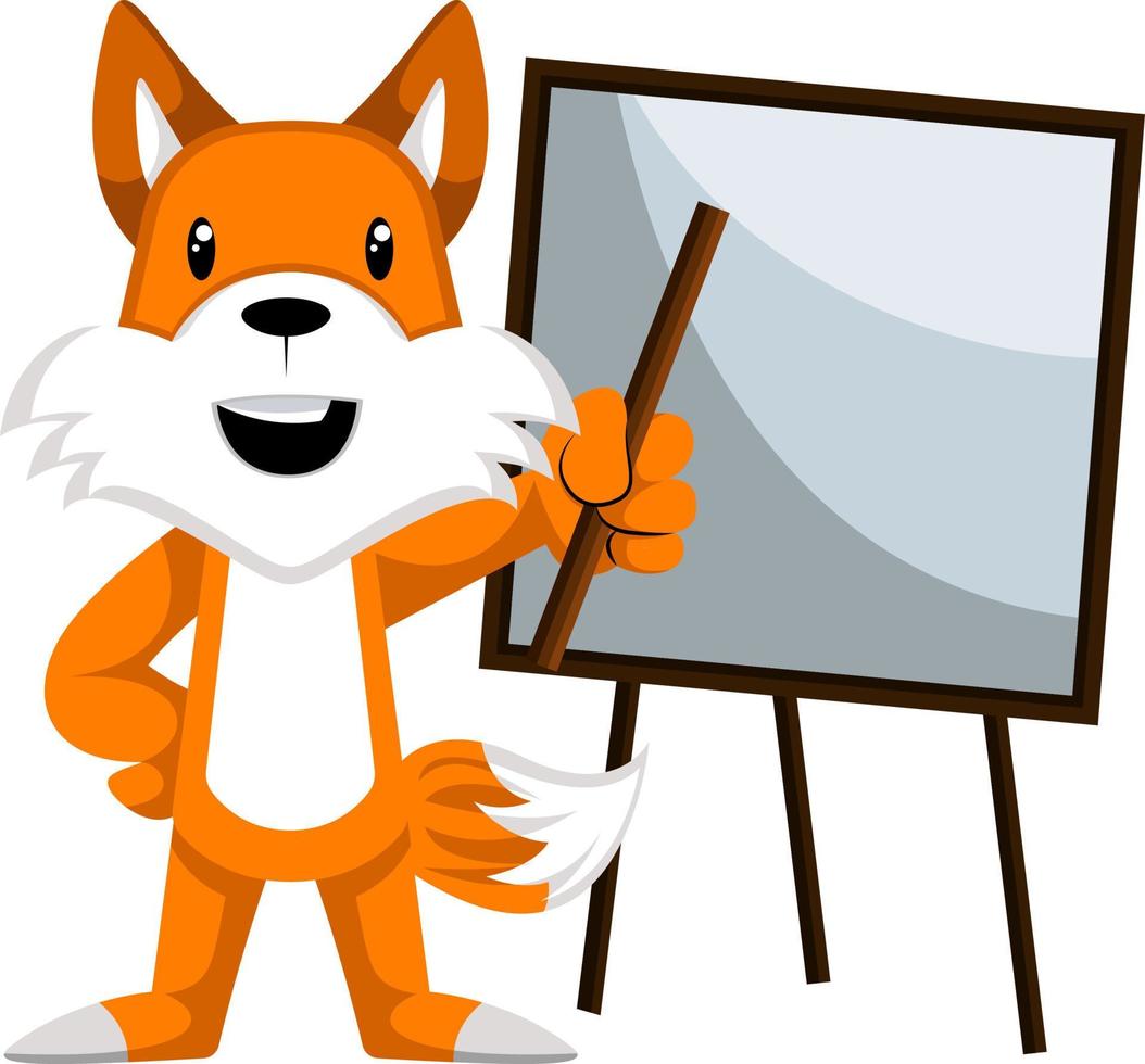 Fox teaching, illustration, vector on white background.