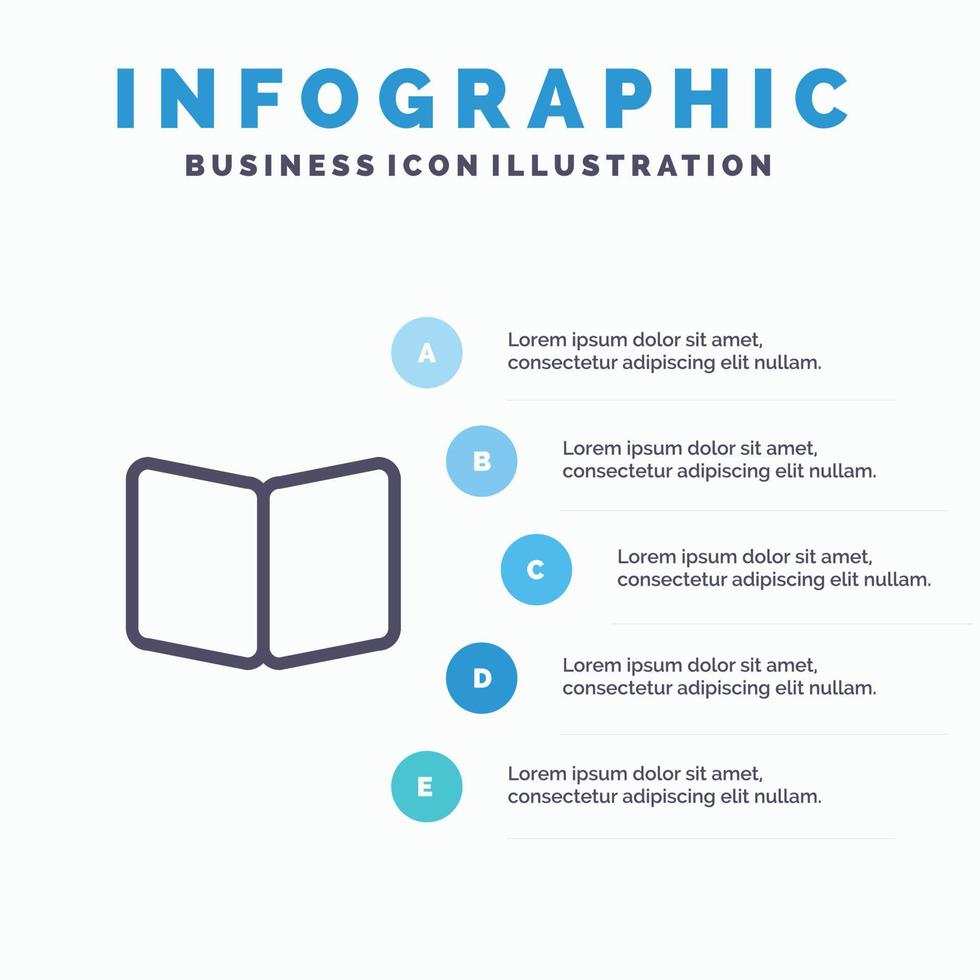 Open Book Page Layout Cover Line icon with 5 steps presentation infographics Background vector