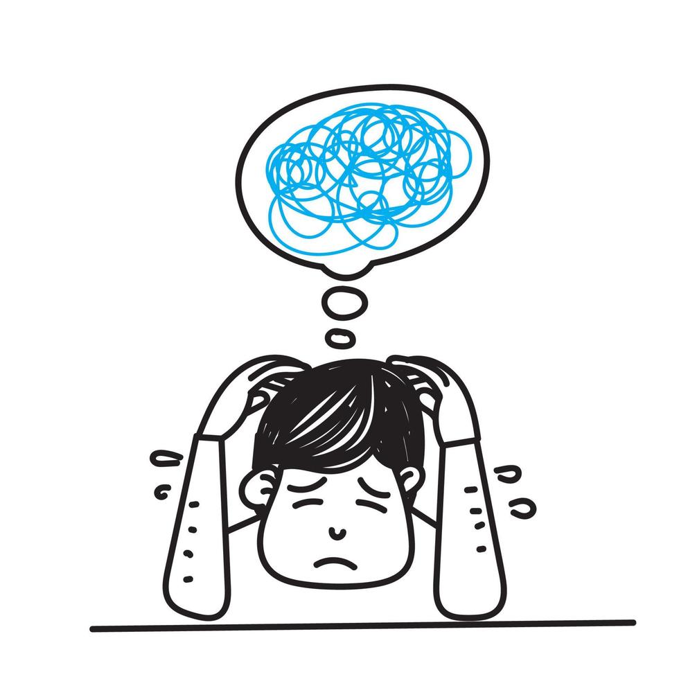 hand drawn doodle depression and confused person illustration vector