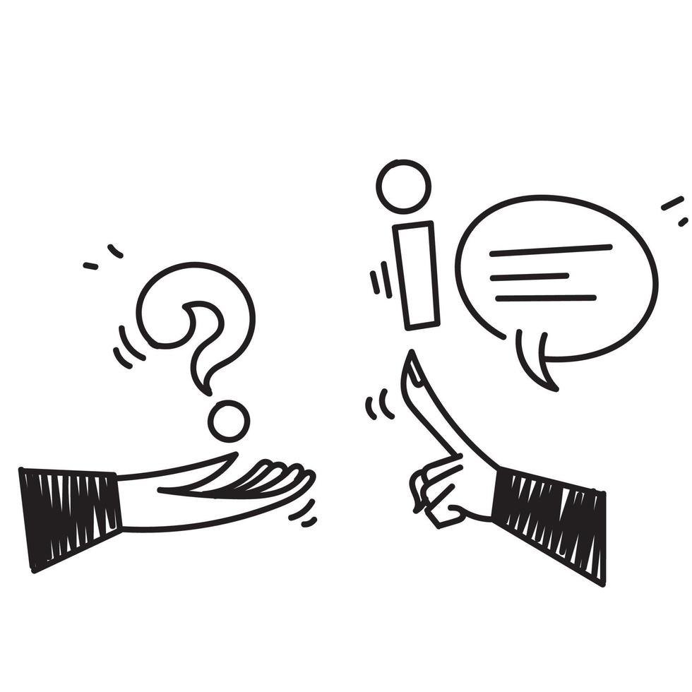 chat de burbuja de garabato dibujado a mano con signo de interrogación e ilustración de signo de información vector