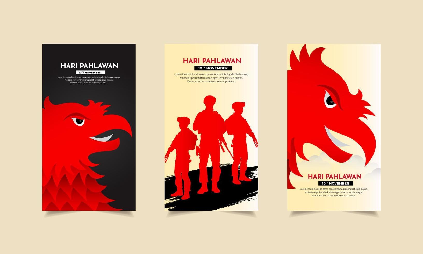 Hari Pahlawan is Indonesian Heroes day design with vertical style. Celebration of heroes day of Indonesia design Stories Collection vector